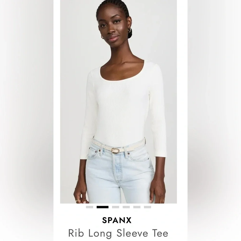 NWT SPANX *GREAT PRICE* Powder Scoop Neck Ribbed Top, Size MEDIUM - Picture 2 of 16